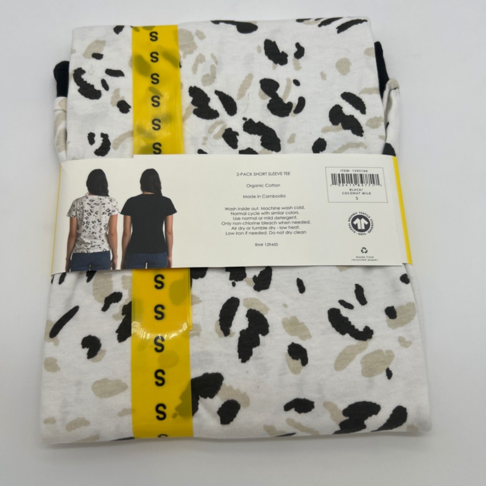 EcoThreads Womens 2-Pack Organic Cotton Short Sleeve Tees Black Leopard Small